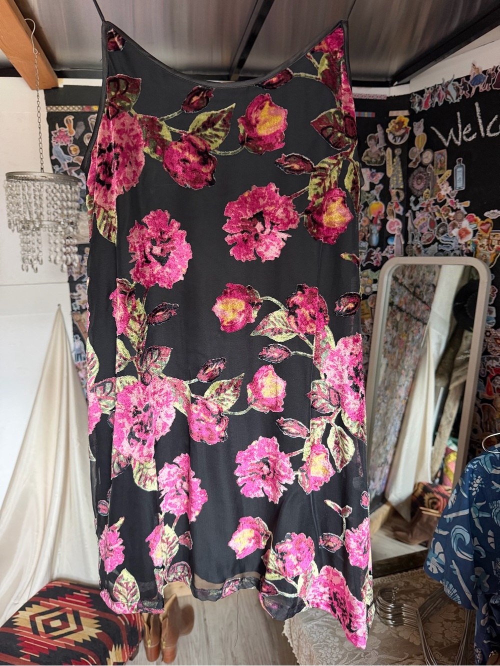 miami Black Slip Maxi Skirt with Pink Floral Burnout